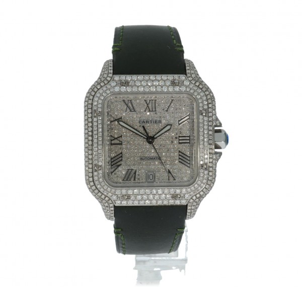 Cartier Santos Large Model aftermarket Diamonds 